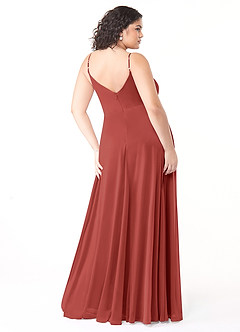 Azazie Evalin Bridesmaid Dresses Terracotta A-Line V-Neck Pleated Mesh Dress image8