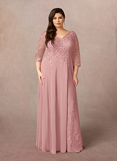 Azazie Noella Kleider für die Brautmutter A-Linie V-Hals Spitze Chiffon Kleid Altrosa image8