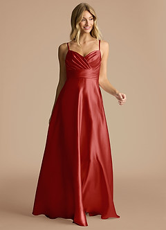 Azazie Oliana Bridesmaid Dresses Rust A-Line Pleated Metallic Satin Dress image5