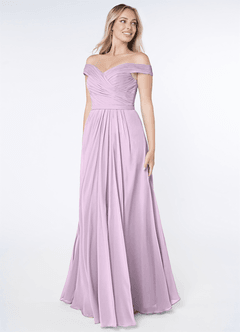 Azazie Audrianna Bridesmaid Dresses Frosted Lilac A-Line Off-The-Shoulder Gathered Chiffon Convertible Dress image2