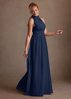 Azazie Antoinette vestidos de madre de la novia Vestido de Azul Marino Oscuro de Gasa de Corte en A con Plisado image4