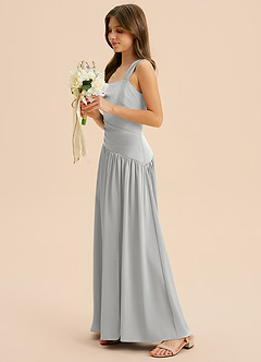 Azazie Dotty Junior A-Linie Plissee Stretch-Satin Kleid Silber image3