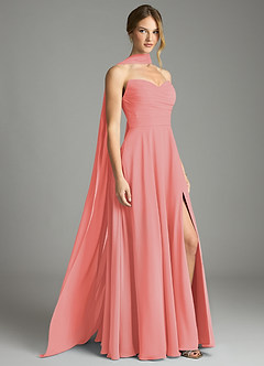 Azazie Ayla Abiti da Damigella Abito A-Line in Chiffon Scollo a Cuore Corallo image2