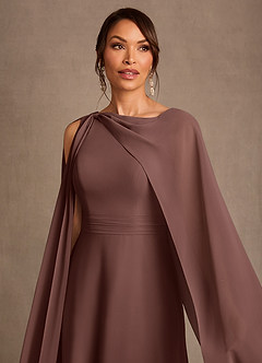 Azazie Liddie Vestidos para mãe da noiva Vestido Café Expresso de Chiffon de Linha A com Plissado image5