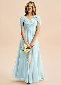 Azazie Emma Junior Robe Trapèze en Mousseline de soie Plissée Verre De Mer image3