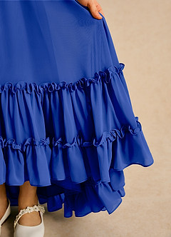 Azazie Kass Flower Girl Dresses Royal Blue A-Line Pleated Chiffon Dress image7