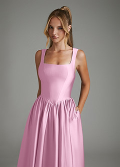 Azazie Nevaeh Bridesmaid Dresses Candy Pink A-Line Corset Stretch Satin Dress image3