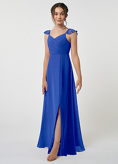 Azazie Amada Junior Royal Blue A-Line Ruched Chiffon Dress image3