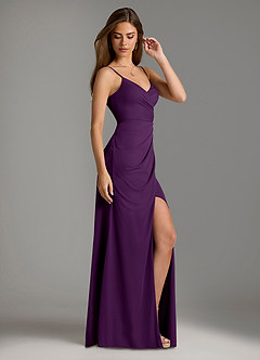 Azazie Maci Final Sale Grape Sheath Pleated Mesh Dress image4