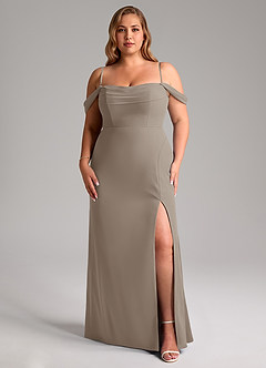 Azazie Saige Bridesmaid Dresses Taupe A-Line Off the Shoulder Chiffon Convertible Dress image14
