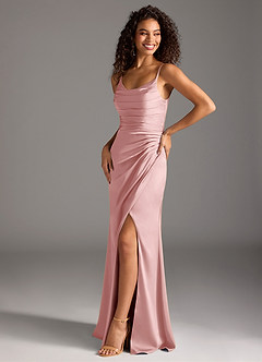 Azazie Deandra Bridesmaid Dresses Powder Pink Mermaid Pleated Stretch Satin Dress image1
