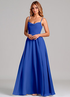 Azazie Elle Bridesmaid Dresses Royal Blue A-Line Pleated Chiffon Dress image4