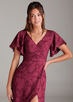 Azazie Ambrosia Brautjungfernkleider A-Linie Plissee Blumen-Burnout Kleid Burgunderrot image5