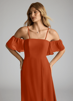 Azazie Sue Bridesmaid Dresses Burnt Orange A-Line Off the Shoulder Chiffon Convertible Dress image2