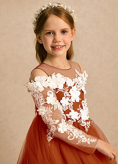 Azazie Lilah Flower Girl Dresses Paprika A-Line Lace Tulle Dress image6