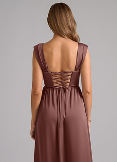 Azazie Hattie Bridesmaid Dresses Espresso A-Line Corset Stretch Satin Dress image7