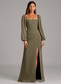 Azazie Brixley Bridesmaid Dresses Willow Green Mermaid Long Sleeve Chiffon Dress image1