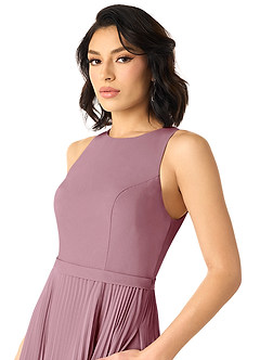 Azazie Lindie Jurken voor bruidsmeisjes Jurk van Chiffon met A-Lijn Bocht Gevouwen Vintage Mauve image4