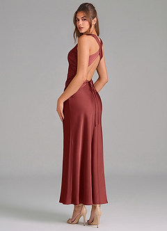 Azazie Evadne Brautjungfernkleider Etui Plissee Stretch-Satin Kleid Terrakotta image2