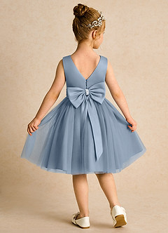 Azazie Tadpole Flower Girl Dresses Dusty Blue A-Line Pleated Matte Satin Dress image2