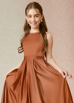 Azazie Arianthe Junior Copper A-Line with Pockets Stretch Satin Dress image5