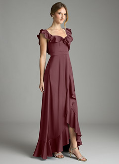 Azazie Lyra Bridesmaid Dresses Sangria A-Line Off the Shoulder Stretch Satin Convertible Dress image5