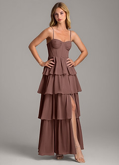 Azazie Alanna Brautjungfernkleider A-Linie Herzausschnitt Chiffon Kleid Espresso image5