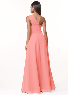 Azazie Ashley Bridesmaid Dresses Coral A-Line Ruched Chiffon Dress image2