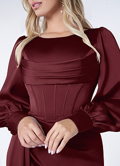 Azazie Raye Bridesmaid Dresses Cabernet Mermaid Long Sleeve Stretch Satin Dress image5