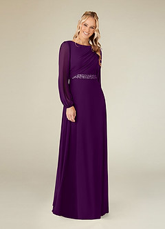 Azazie Priyanka Mother of the Bride Dresses Grape A-Line Boatneck Pleated Chiffon Dress image1