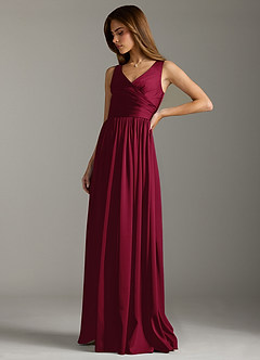 Azazie Keyla Bridesmaid Dresses Burgundy A-Line Pleated Stretch Satin Dress image6
