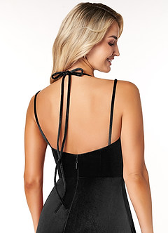 Azazie Sora Bridesmaid Dresses Black A-Line Halter Bow Velvet Dress image6