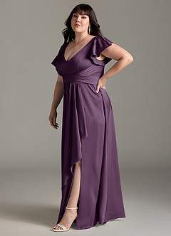 Azazie Omari Robes de demoiselle d'honneur Robe Trapèze en Satin extensible Prune image11