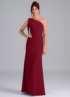 Azazie Rinna Bridesmaid Dresses Burgundy Mermaid One Shoulder Chiffon Dress image1
