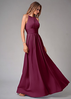 Azazie Bonnie Robes de demoiselle d'honneur Robe Trapèze en Satin extensible Plissée Mûre image4
