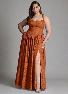 Azazie Francis Bridesmaid Dresses Burnt Orange A-Line Corset Floral Burnout Dress image9