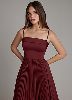 Azazie Mariana Bridesmaid Dresses Cabernet A-Line Pleated Stretch Satin Dress image2
