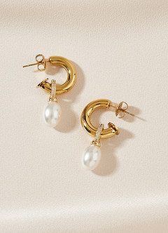 front Chunky Hoop and Pearl Charm Drop Earrings