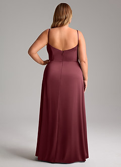 Azazie Azuree Bridesmaid Dresses Merlot A-Line Pleated Stretch Satin Dress image10