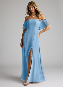 Azazie Sue Bridesmaid Dresses Powder Blue A-Line Off the Shoulder Chiffon Convertible Dress image4