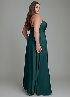 Azazie Sarella Bridesmaid Dresses Pine A-Line Pleated Stretch Satin Dress image7