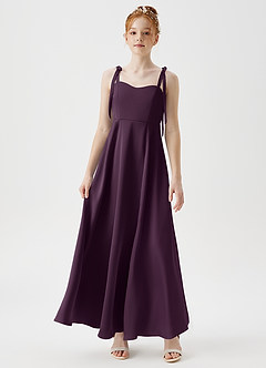 Azazie Rosey Junior A-Linie Herzausschnitt Stretch-Satin Kleid Pflaume image4