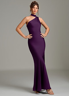 Azazie Jalissa Bridesmaid Dresses Grape Mermaid One Shoulder Stretch Satin Dress image5