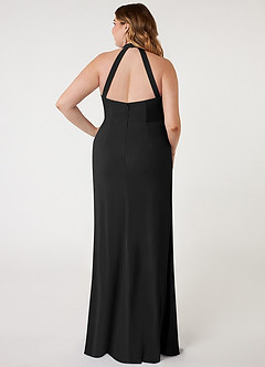 Azazie Galicia Bridesmaid Dresses Black Mermaid Halter Pleated Stretch Chiffon Dress image6