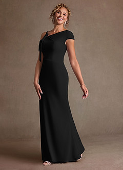 Azazie Rachael Abiti per la Madre della Sposa Abito Tubino in Crepe Elasticizzato a Spalla Scoperta Nero image4