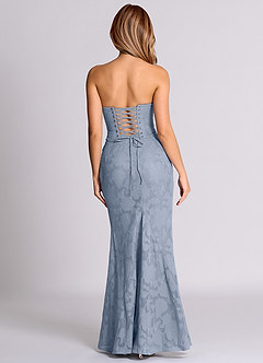 Azazie Sorrel Vestidos de damas de honor Vestido de Azul Polvoriento de Devorado Floral de Corte Sirena Convertible con Corsé image2