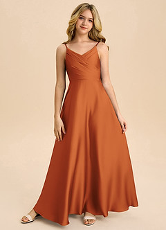 Azazie Bug Junior Robe Trapèze en Satin extensible Plissée Cannelle image5