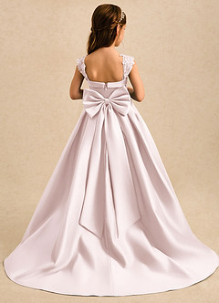 Azazie Genie Flower Girl Dresses Blushing Pink Ball-Gown Off the Shoulder Matte Satin Dress image2