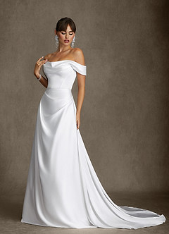 Azazie Brittney Hochzeitskleider A-Linie Schulterfrei Stretch-Satin Kleid Diamantweiß image3