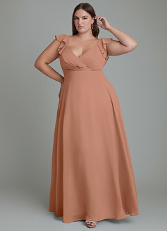 Azazie Leilani Bridesmaid Dresses Bronzer A-Line Pleated Chiffon Dress image6